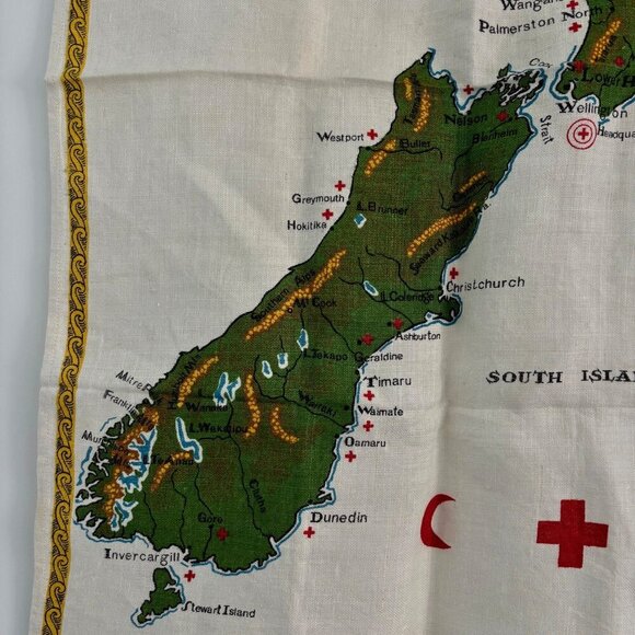 Vtg Linen Tea Towel Map New Zealand Red Cross Made In Ireland Large - Picture 2 of 7
